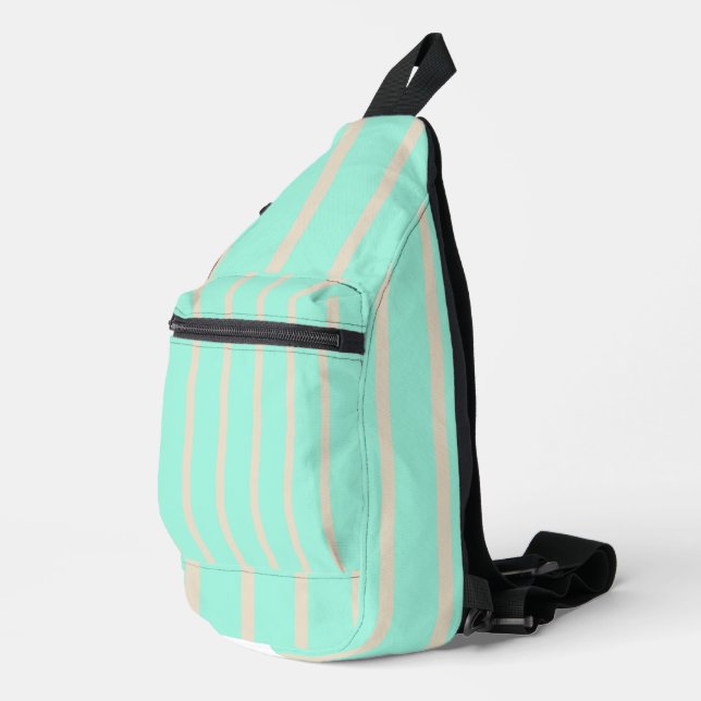 Helle pastellblaue und graue Streifen Crossbody Bag (Rechte Ecke)