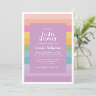 Helle Pastellstreifen Regenbogen Lila Babyparty Einladung