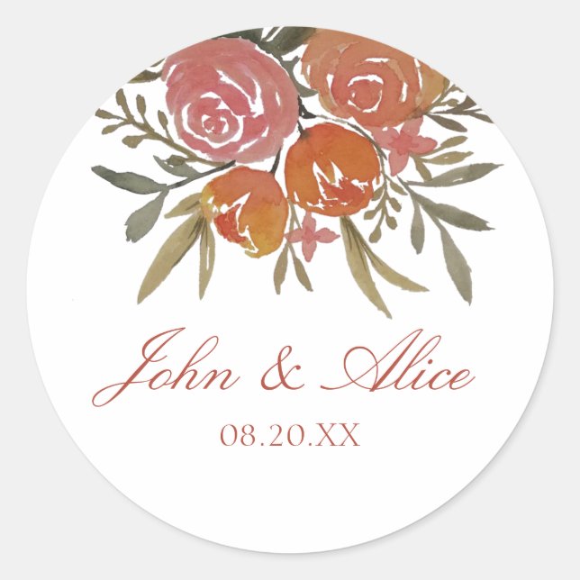 Helle Pfirsich und orange Blumenhochzeit Runder Aufkleber (Vorderseite)