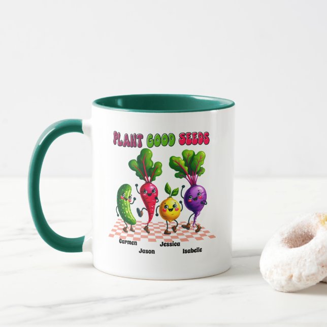 Helle PFLANZE GUTE SAATEN Custom 4 Kids Name Mama' Tasse (Mit Donut)