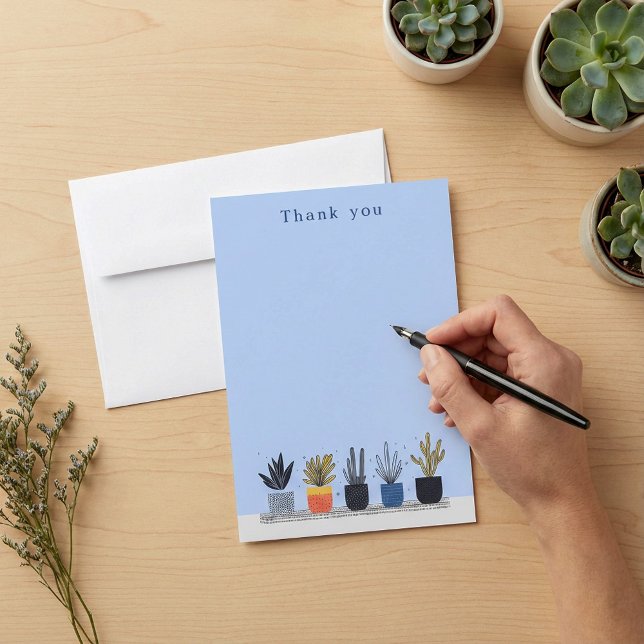 Helle Pflanze - Illustrationskarte Dankeskarte (Bright potted Plants Illustration note card.)