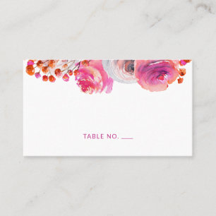 Helle Pink Orange Florale Namens-Tischkarte Platzkarte