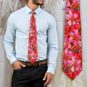 Helle Pink-Orange Hawaianische Plumeria-Druck Krawatte