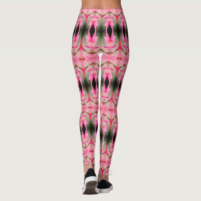Helle Pinks und waldgrüne Damen Leggings (Rückseite)