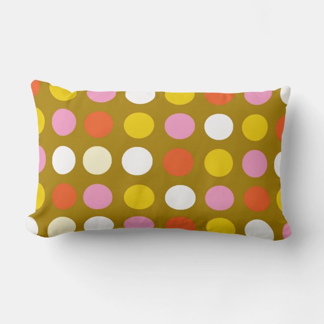 Helle Polka Punkte. Gelb, rosa, weiß Lendenkissen (Vorderseite)