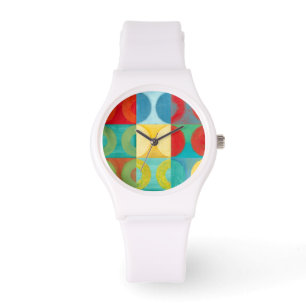 Helle Pop-Kunst mit Kreisen und Quadraten Armbanduhr