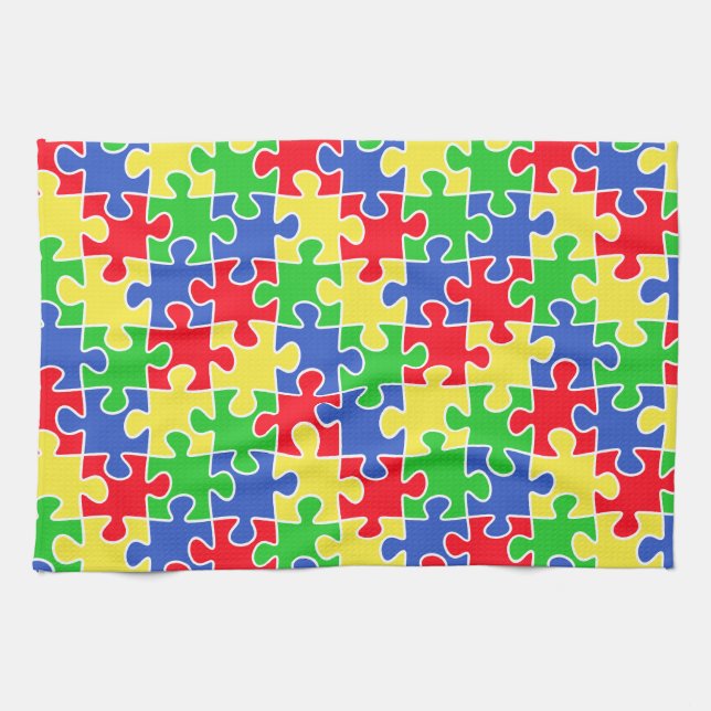 Helle Primärfarben Jigsaw Puzzlestücke Geschirrtuch (Horizontal)