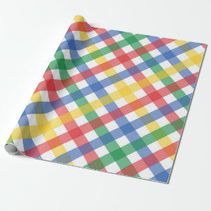 Helle Primärfarben Tartan Karomuster Druck Geschenkpapier