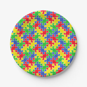 Helle Primärfarbpuzzle-Stücke Pappteller