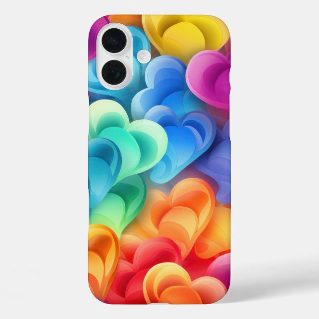 HELLE, RAINBOW-FARBENE VALENTINHERZEN iPhone 16 PLUS HÜLLE (Rückseite)