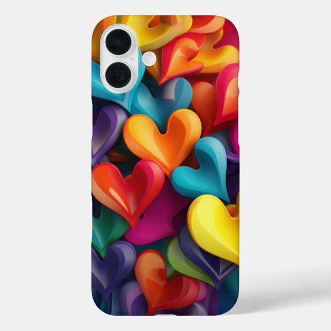 HELLE, RAINBOW-FARBENE VALENTINHERZEN iPhone 16 PLUS HÜLLE (Rückseite)