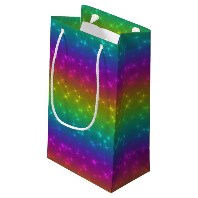 Helle Rainbow-Glitzern-Gifttasche Kleine Geschenktüte (Rückseite Schrägansicht)