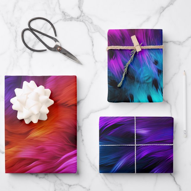 Helle Rainbow-Imitate-Monster-Pelzstruktur Geschenkpapier Set (Vorderseite)