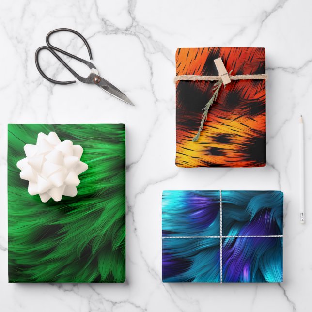 Helle Rainbow-Imitate-Monster-Pelzstruktur Geschenkpapier Set (Vorderseite)
