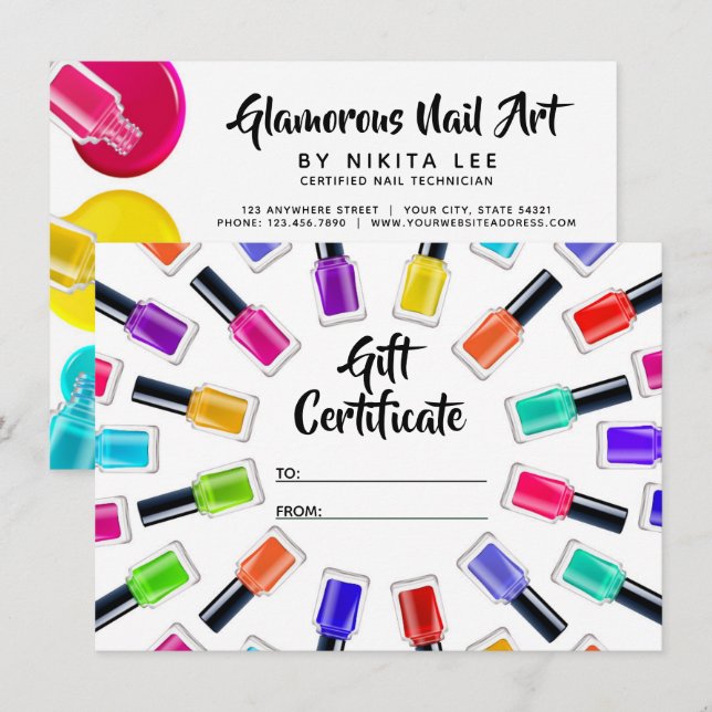 Helle Rainbow Nail Art Tech Geschenkgutschein Einladung (Vorne/Hinten)