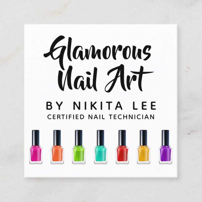 Helle Rainbow Nail Polnisch Art Tech Salon Custom Quadratische Visitenkarte (Vorderseite)