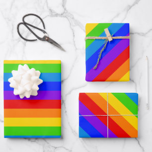 Helle Rainbow Stripes Diagonal Geschenkpapier Set
