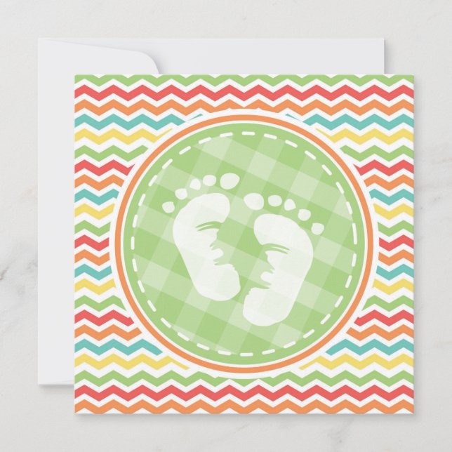Helle Rainbow Zickzack Baby Feet Babydusche Einladung (Vorderseite)