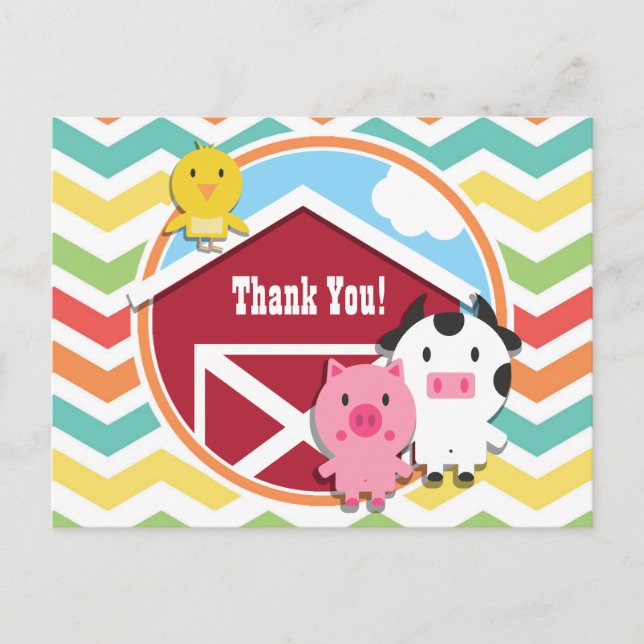 Helle Rainbow Zickzack Farm Thema Kinderdusche Postkarte (Vorderseite)