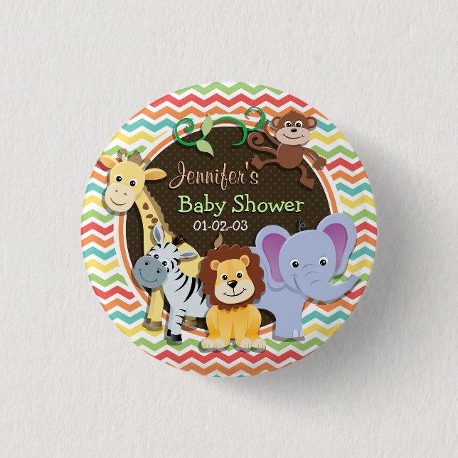 Helle Rainbow Zickzack Zoo Animals Baby Dusche Button (Vorderseite)