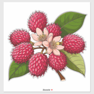 Helle Rambutan-Gruppe mit rosa Blüten Aufkleber