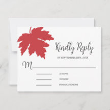 Helle Red Autum Maple Leaf Wedding RSVP Card
