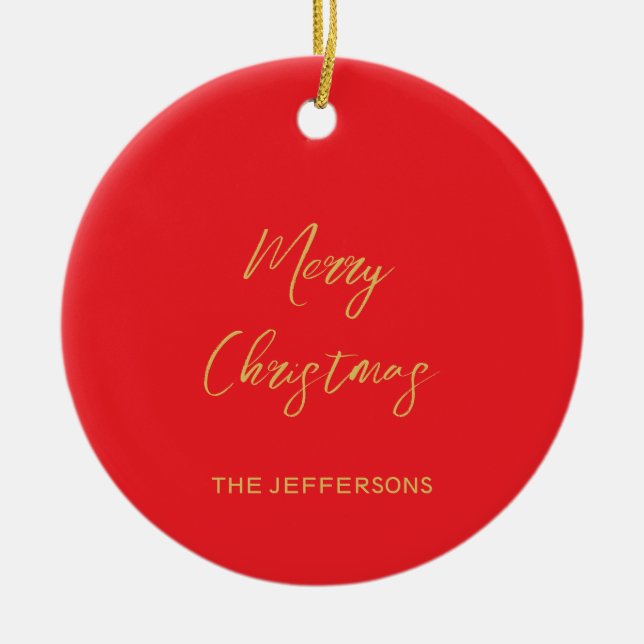 Helle Red & Gold Farben Frohe Weihnachten Keramik Ornament (Vorne)