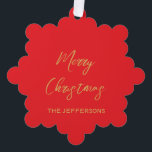 Helle Red & Gold Farben Frohe Weihnachten Ornament Karte<br><div class="desc">Erleben Sie dieses moderne,  elegante Design. Diese Vorlage kann an alle beruflichen Beruf angepasst werden.</div>