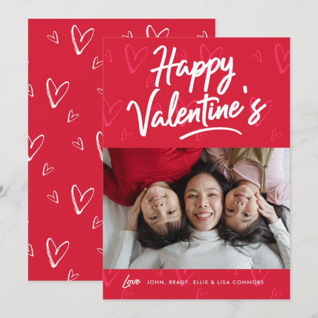 Helle Red Hearts Valentine Day Foto Card (Vorne/Hinten)