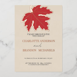 Helle Red Herbst Maple Leaf Hochzeit Rose Gold Folieneinladung