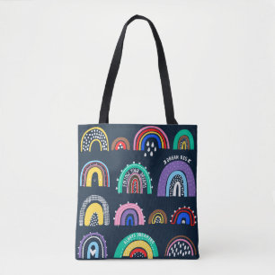 Helle Regenbogen auf dunklem Hintergrund. Niedlich Tasche
