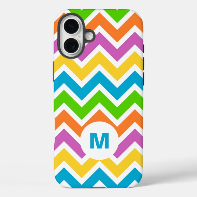 Helle Regenbogen-Chevron-Monogramm iPhone 16 Plus Hülle (Rückseite)