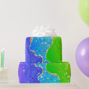 Helle Regenbogen- & Gold-Faux-Glitter-Achat Geschenkpapier
