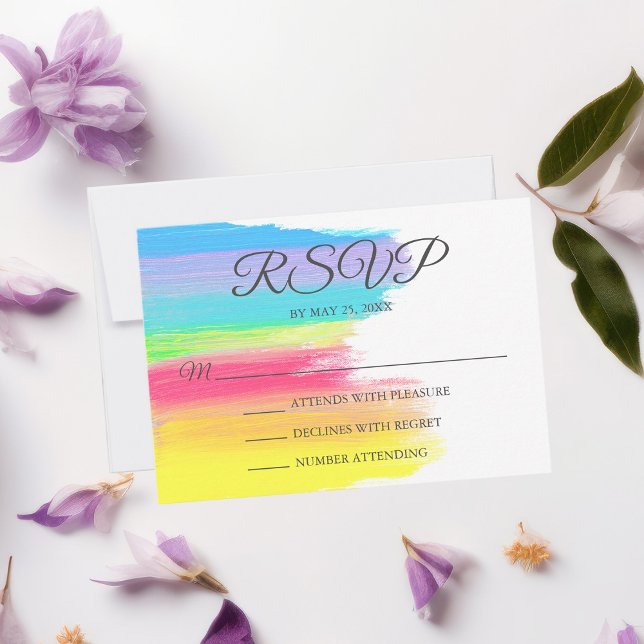 Helle Regenbogen Moderne LGBTQ Gay Couple fröhlich RSVP Karte (Von Creator hochgeladen)