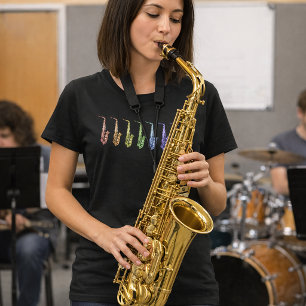 Helle Regenbogen-Saxofone Farbige Jazz-Instrumente T-Shirt