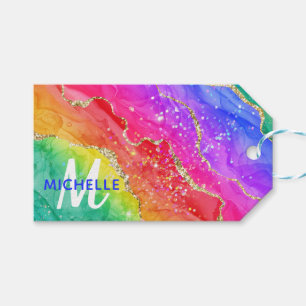 Helle Regenbogen- und Gold-Faux-Glitter-Agate-Mono Geschenkanhänger