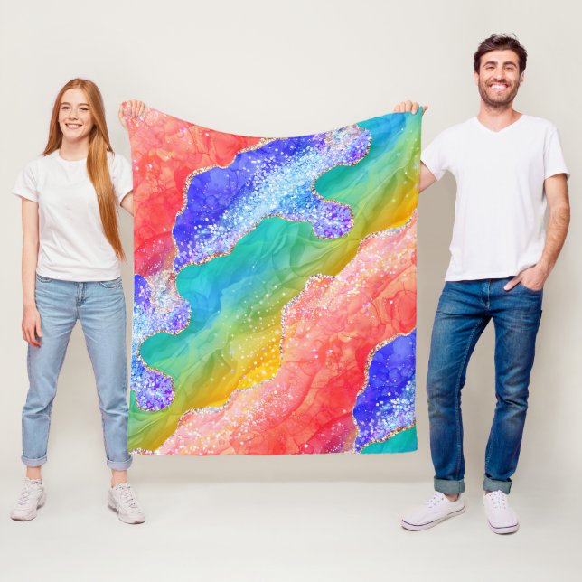 Helle Regenbogen und Gold Imitat Glitzer Agate Fleecedecke (Beispiel)