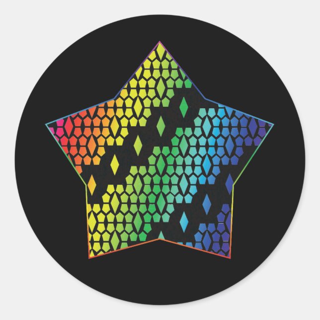 Helle Regenbogen und schwarze Honeycomb Diamond St Runder Aufkleber (Vorderseite)