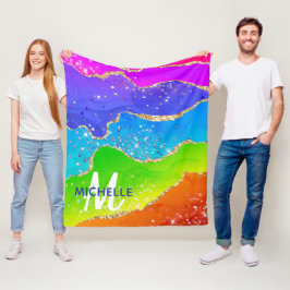 Helle Regenbogenfarben und goldene Imitat Glitzer  Fleecedecke