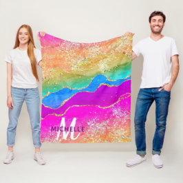 Helle Regenbogenfarben und goldene Imitat Glitzer  Fleecedecke