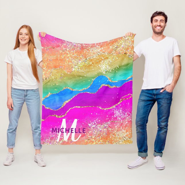 Helle Regenbogenfarben und goldene Imitat Glitzer  Fleecedecke (Beispiel)