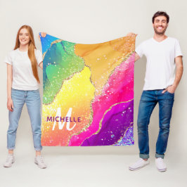 Helle Regenbogenfarben und goldene Imitat Glitzer  Fleecedecke