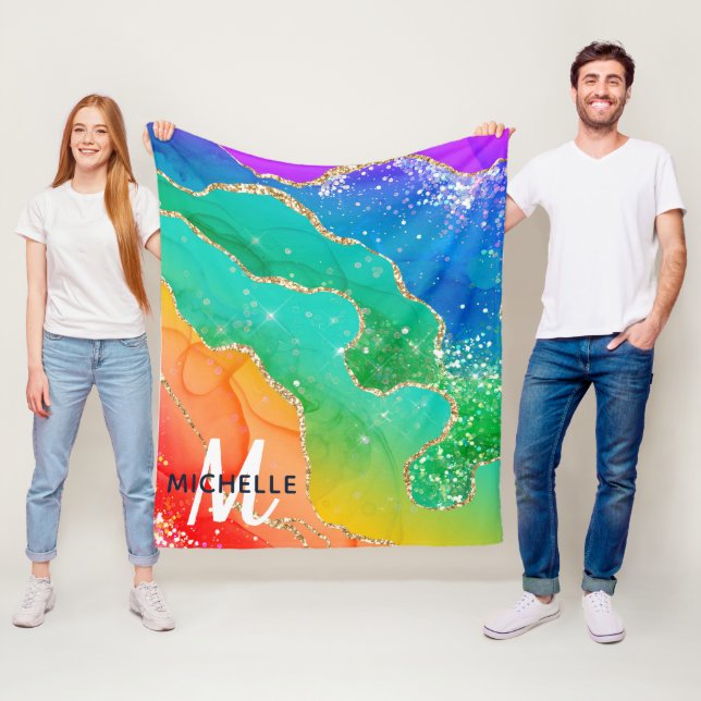 Helle Regenbogenfarben und goldene Imitat Glitzer  Fleecedecke (Beispiel)