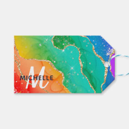 Helle Regenbogenfarben und goldene Imitat Glitzer  Geschenkanhänger