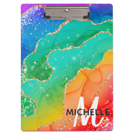 Helle Regenbogenfarben und goldene Imitat Glitzer  Klemmbrett