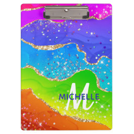 Helle Regenbogenfarben und goldene Imitat Glitzer  Klemmbrett