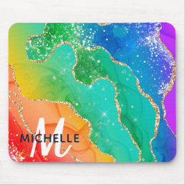 Helle Regenbogenfarben und goldene Imitat Glitzer  Mousepad