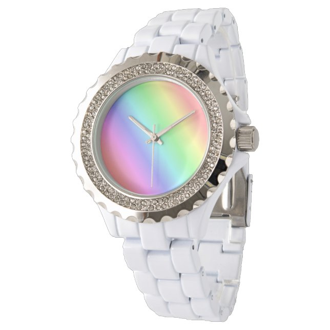 Helle Regenbogenstreifen Armbanduhr (Schrägansicht)