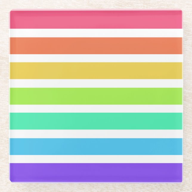 Helle Regenbogenstreifen Glasuntersetzer (Vorderseite)
