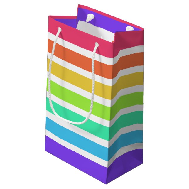 Helle Regenbogenstreifen Kleine Geschenktüte (Rückseite Schrägansicht)